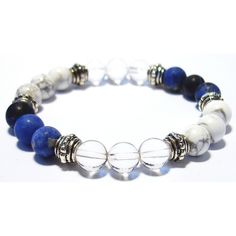 Clear Quartz, Howlite, & Sodalite are a special combination of stones known for their ability to help you loosen and lighten up. Together, this combination helps release fears, calm the emotions, and ease over-sensitivity and the need to be critical. The result is that you feel mentally and emotionally comfortable and free, and your more positive character traits are able to come to the forefront. Each Intention Bracelet is constructed in 8mm (1/4 inch) genuine gemstone beads with Silver-Plated Healing Beads Bracelet, Diamond Moon Necklace, Double Horn Necklace, Semi Precious Stone Bracelet, Intention Bracelets, Silver Jewelry Diy, Healing Gemstone Bracelets, Howlite Bracelet, Character Traits