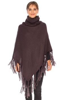 LAYER-Whether you're facing cool summer nights or the first snowflakes of winter this turtle neck knit pullover is the perfect fashion trend while keeping you warm. Lightweight material adds more warmth for the cooler days. Added tassels at the bottom brings out a flirty feminine side. Layers perfectly PAIR LOOSE WITH TIGHT- Ponchos for women are the perfect throw on and go accessory. Pair with jeans, dresses, and leggings. The loose oversized poncho offers excellent coverage and draping. Accent Winter Soft Knit Poncho One Size, One Size Winter Poncho For Cold Weather, Brown Knit Poncho For Winter, Brown Knit Winter Poncho, Cozy Turtleneck Poncho For Winter, Winter Brown Knit Poncho, Casual Knitted Poncho For Winter, Shades Of Maroon, Knit Poncho Sweater