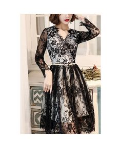 Get 10% off now! Buy sexy black lace homecoming party dress with long sleeves at cheap price online. Free stable shipping and pro custom service since 2009. Black Long Sleeve Dresses For Prom, Fitted Long Sleeve Lace Dress For Party, Fitted Lace Dress With Long Sleeves For Party, Black Fitted Long Sleeve Lace Dress, Black Fitted Lace Dress With Long Sleeves, Black Lace Dress For Party, Black Lace Dress With Lace Closure, Black V-neck Dress With Contrast Lace, Party Season Lace Dress