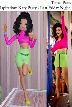 teme: party Katy Perry Last Friday Night Outfit, Katy Perry Dress To Impress, Last Friday Night Katy Perry, Party Dress Code Ideas, Katy Perry Last Friday Night, Neon Fashion Outfit, Neon Outfits Party Night, Party Dress To Impress, Green And Red Outfit