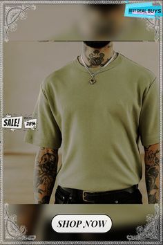 Men's 100% Cotton Acid Wash Shirt Oversized Shirt Plain Crew Neck Daily Wear Vacation Short Sleeve Clothing Apparel Fashion Sport Casual Oversized Crew Neck Shirt For Spring, Summer Khaki Crew Neck Shirt, Trendy Green Drop Shoulder Tops, Khaki Tops For Spring Streetwear, Khaki Top For Spring Streetwear, Plain Drop Shoulder Tops For Streetwear, Spring Khaki Top For Streetwear, Casual Plain Khaki Tops, Spring Streetwear Khaki Top