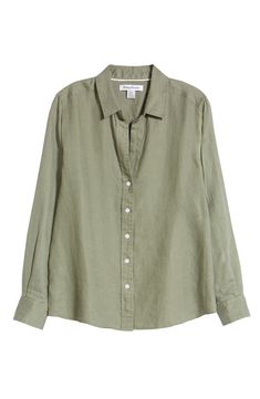 From work to vacation, this polished button-up is crafted from lightweight linen for maximum versatility. 26 1/2" length Front button closure Spread collar Long sleeves with button cuffs 100% linen Machine wash, tumble dry Imported Women's Clothing Button Ups For Women, Button Up Shirt Womens, Tea Leaf, Green Button, Character Designs, Pastel Green, Cute Woman, Tommy Bahama, Passion For Fashion