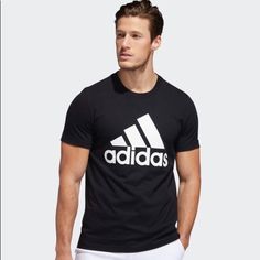 Men’s Nwt Black Adidas T-Shirt Sweat Wicking Breathable Material Black Adidas T-shirt With Logo, Black Casual T-shirt With Logo, Adidas Black Moisture-wicking T-shirt, Adidas Black T-shirt With Letter Print, Adidas Black T-shirt For Sports, Adidas Casual Moisture-wicking T-shirt, Casual Adidas Moisture-wicking T-shirt, Black Adidas Logo Cotton T-shirt, Adidas Black T-shirt With Logo