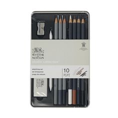 the winston art studio collection is in its box with markers and pencils on it