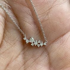 Cluster Necklace in 14k Gold / Diamond Cluster Necklace / - Etsy India Bridesmaid Rings, Valentines Necklace, Platinum Ring