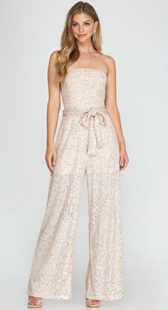 Strapless Sequin Jumpsuit Belt Detail Lined New Years Eve Outfits Black Women, New Years Eve Outfits Winter, New Years Eve Outfits Classy, New Years Eve Outfits Casual, Jumpsuit Belt, New Years Eve Outfits Parties, New Year’s Eve Outfit, Sequin Kimono, Tube Jumpsuit