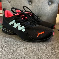 Puma Running Sneakers Style "Riaze Prowl"; Black With Blue And Pink Details; Size 7.5; Worn Indoors 1 Time On A Treadmill, Never Worn Outside; No Box