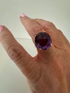 Vintage 1990 HUGE Amethyst RING  set in 14K Yellow Gold  Size 6 1/2 US Estate piece Certificate of Appraisal Great piece for the "Gemstone Lady" Comes in a black velvet ring box Classic Large Stone Amethyst Ring For Formal Events, Classic Formal Amethyst Ring With Large Stone, Classic Yellow Gold Jewelry With Large Stone, Formal 14k Gold Amethyst Ring With 17 Jewels, 14k Gold Jewelry With Large Stone For Formal Events, Formal Yellow Gold Jewelry With Large Stone, Classic Gold Amethyst Gemstones, Classic Purple 14k Gold Jewelry, Amethyst Set