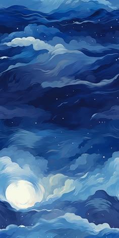 the night sky with stars and clouds painted in acrylic paint by hand on paper