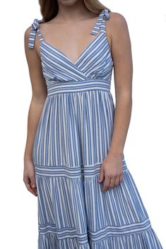 Striped Maxi Dress 100% Rayon V-Neck maxi dress with tie-knot strap Striped Maxi, Striped Maxi Dresses, Dress With Tie, Tie Knots, Dress 100, Latest Fashion Trends, Knot, Maxi Dress, V Neck