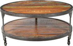 Cornwall Round Iron Frame Coffee Table Lodge Furniture, Ranch Furniture, Cowhide Furniture, Barnwood Furniture, Western Furniture, Coffee Table Farmhouse, Cool Coffee Tables, Ottoman Coffee Table, Country Furniture