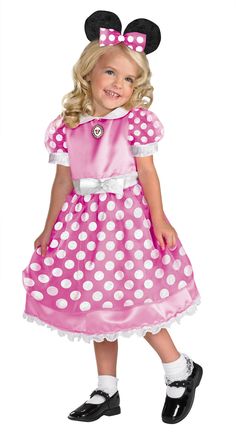 Description This Disney Classic will never go out of style! Gather boatloads of candy as you put on those famous big mouse ears and turn your little one into Minnie! This pretty outfit is perfect for any child this Halloween. Nothing is cuter than a classic Minnie costume! Product Features: Pink dress with glittery white polka dots and character cameo Includes black mouse ears headband with matching bow Care instructions: do not bleach, dry flat, do not iron Dimensions: fits toddlers sizes 3 - 4 Product Specifications Weight Width Height Depth 1.00 LBS 1.00" 1.00" 1.00" Pink Minnie Mouse Costume, Leah Michelle, Minnie Mouse Halloween Costume, Minnie Costume, Minnie Mouse Clubhouse, Dreams Will Come True, Minnie Mouse Costume, Black Mouse, Disney With A Toddler