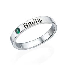 personalized sterling silver ring with emerald stones