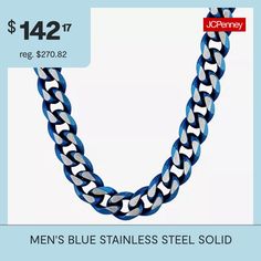 Features: Quick ShipJewelry Closure: Lobster ClaspLink Construction: SolidMetal Color: BlueChain Length: 22 InchChain Width: 10.5 MillimetersMetal: Stainless SteelChain Construction: CurbCare: Wipe CleanNecklace Type: Chain NecklacesCountry of Origin: Imported Cheap Blue Chain Necklace For Women, Blue Stainless Steel Necklace, Luxury Blue Men's Necklace, Cheap Men's Chain Necklace, Blue Stainless Steel Necklace With Adjustable Chain, Blue Man, Chains Necklace, Chain Necklace, Stainless Steel