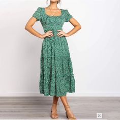 Brand New In Bag. Fits Between Small And Xs. Casual Polka Dot Square Neck Dresses, Casual Polka Dot Midi Dress For Brunch, Empire Waist Midi Dress, Midi Dress Short Sleeve, Ruffled Midi Dress, Dress With Square Neckline, Vintage Polka Dot Dress, Short Sleeve Floral Dress, Floral Wrap Maxi Dress