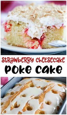 Valentine Poke Cake, Strawberry Cream Cheese Poke Cake, Cherry Cheesecake Poke Cake, Cheesecake Poke Cake Recipes, Easy Desserts For Bbq Party, Summer Cake Mix Desserts, Poke Cupcake Recipes, Poke Hole Cake Recipes, Gluten Free Poke Cake