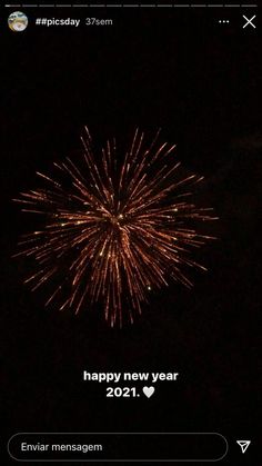 fireworks in the night sky with happy new year message on it's left side