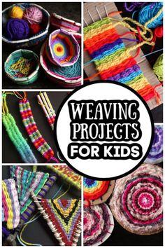 weaving projects for kids with text overlay that says weaving projects for kids in different colors