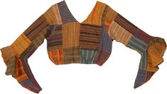 A handmade crop top in bohemian style is the new bohemian fashion for this Spring and Summer.  The elastic band below the bust helps to create a fitted silhouette and keeps the top in place, while the shorter length gives it a more casual and youthful look. #tlb #Sleeveless #vacationclothing #bohemianfashion #Handmade #GypsyCropTop Multicolor V-neck Peasant Top For Festival, Bohemian Brown Crop Top, Fitted V-neck Bohemian Peasant Top, Hippie Long Sleeve Crop Top, Fitted Bohemian Brown Crop Top, Multicolor Cropped Hippie Crop Top, Multicolor Cropped Bohemian Tops, Bohemian Multicolor Cropped Tops, Hippie Multicolor Cropped Top