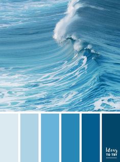 a blue color palette with waves in the background