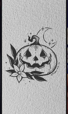 an ink drawing of a jack o lantern