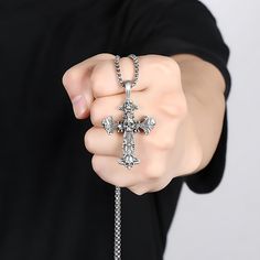 ✦ Embrace the spirit of Halloween and showcase your unique style with our Stainless Steel Skull Cross Pendant Necklace. It's a versatile piece that combines fashion and symbolism, allowing you to express your individuality and embrace the enchanting allure of the Halloween season. ----------- DETAILS ----------- - Color: Silver - Chain Length: 60cm - Pendant (Length*Width): 4.6cm x 3.15cm - Materials: 316 Stainless Steel *316L Stainless Steel is hypoallergenic, generally safe for sensitive skin. Streetwear Cross Pendant Chain Jewelry, Streetwear Jewelry With Cross Pendant Chain, Streetwear Jewelry: Cross Pendant Chain, Spiritual Cross Jewelry In Metal, Gothic Jewelry For Halloween, Gothic Streetwear Jewelry For Halloween, Punk Style Metal Cross Jewelry, Handmade Punk Style Cross Jewelry, Gothic Metal Cross Pendant Jewelry