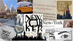 new york collage with city skyline and yellow taxi