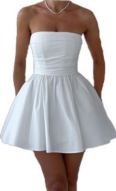 Spring Fit And Flare Mini Dress With Pleated Bodice, White Voluminous Skirt Party Dress, White Party Dress With Voluminous Skirt, White Dress With Voluminous Skirt For Party, Chic White Mini Dress With Ruched Bodice, White Fit And Flare Dress With Pleated Bodice, White Mini Dress With Pleated Waist For Summer, Spring Corset Dress With Pleated Bodice And Mini Length, Spring Mini Corset Dress With Pleated Bodice