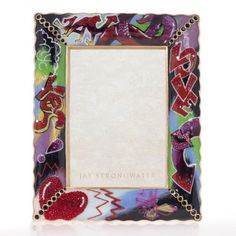 an artistic photo frame with hearts and words on it's sides, in the shape of a heart