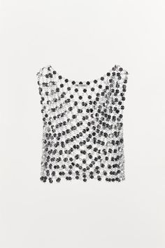 JEWEL CROP TOP - Silver | ZARA United States Chic Embellished Sleeveless Crop Top, Elegant Embellished Sleeveless Crop Top, Glamorous Embellished Sleeveless Crop Top, Silver Sleeveless Crop Top For Evening, Embellished Sleeveless Top For Evening, Chic Sequined Sleeveless Blouse, Chic Sleeveless Sequin Blouse, Sleeveless Embellished Top For Evening, Chic Sleeveless Mesh Top For Evening