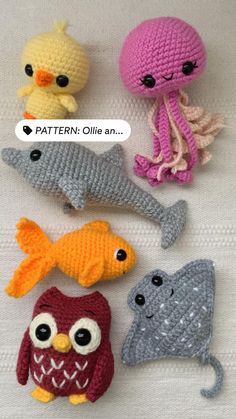 crochet patterns for stuffed animals, including an octopus, fish and squid are featured in this article