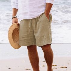 Season:Spring  Summer; Fabric:Linen Cotton Blend; Gender:Men's; Style:Fashion,Casual,Chic  Modern; Elasticity:Micro-elastic; Occasion:Beach,Daily; Fit Type:Regular Fit; Function:Comfort,Soft,Breathable; Waistline:Mid Waist; Pattern:Plain; Design:Straight Leg,Elastic Waist,Drawstring; Pants Type:Summer Shorts,Linen Shorts,Shorts; Fly Type:Drawstring; Front page:FF; Hips:; Length:; Waist:; Fit US Size:null; Fit UK Size:null; Fit EU Size:null; Pants Length:Short Mens Shorts Summer, Mens Linen, Y2k Outfits, Men Summer, Shorts Summer, Ootd Style, Summer Outfits Men, Outfit Aesthetic, Casual Chic Style