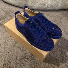 Bnib Mens Christian Louboutin Sneakers Blue With Rhinestones Brand New, Never Worn. Comes With Box! Elegant Blue Low-top Sneakers, Luxury Sneakers With Rhinestones And Round Toe, Style Palette, Louboutin Sneakers, Christian Louboutin Sneakers, Studded Sneakers, Christian Louboutin Men, Sole Sneakers, Red Sole