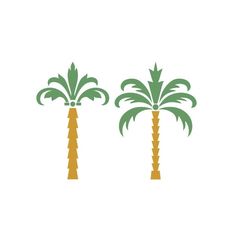 two palm trees with green leaves on them, one is yellow and the other is green