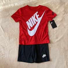 Nike Boys Outfit Size 7. Short Sleeve Shirt And Shorts. Red Shirt And Black Shorts. Brand New! Nike Red Playwear Sets, Sporty Red Playwear Set, Red Sporty Playwear Sets, Nike Boys Outfits, Nike Boys, Shirt And Shorts, Nike Boy, Red Nike, Red Shirt