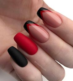 Red And Black Nail, Natural Nail Designs, Red Acrylic Nails, Square Nail Designs, Short Square Nails, Cute Acrylic Nail Designs, Red Nail Designs, Black Nail Designs, Black Nail