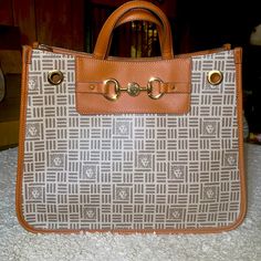 In Excellent Condition Looks Brand New Do Not Have Long Straps But The Entire Bag Inside Out Looks Brand New Trendy Brown Satchel With Branded Hardware, Trendy Beige Bag With Branded Hardware, Beige Satchel With Branded Hardware For Daily Use, Beige Double Handle Satchel With Branded Hardware, Casual Beige Bag With Branded Hardware, Anne Klein Bags, Bag Inside, Anne Klein, Womens Tote Bags