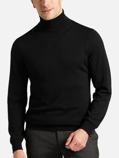 Joseph Abboud Modern Fit Turtleneck Merino Wool Sweater BLACK MEN'S SZ L NWT 100% MERINO WOOL MEN'S SIZE LARGE BLACK COLORWAY Woven in extra-fine merino wool, this turtleneck sweater from Joseph Abboud feels as good as it looks. This classic piece works just as well paired with a sport coat as it does solo. 100%Extra Fine Merino Wool Long Sleeve, Turtleneck, Modern Fit Machine Washable Imported RETAILS FOR $69.99 Black Wool Polo Sweater With Ribbed Collar, Formal Black Wool Top, Black Wool Top For Formal Occasions, Black Wool Tops For Formal Occasions, Classic Black Turtleneck, Black Wool Casual Polo Sweater, Classic Black Turtleneck Outerwear, Classic Black Turtleneck Sweater, Casual Black Wool Polo Sweater