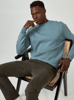 Our crewneck sweater is the perfect addition to your fashion collection. It's soft, stretchy, and breathable fabric makes it that much better. Model is 6'1" and wears a size medium. Care & Composition Delicate cool wash Do not tumble dry, dry flat Iron on low Do not dry clean 54.5% Viscose | 45.5% Polyester Stretch Knit Sweatshirt With Ribbed Cuffs, Knit Stretch Sweatshirt With Ribbed Cuffs, Blue Sweatshirt With Ribbed Neckline For Spring, Versatile Crew Neck Sweatshirt For Spring, Modern Long Sleeve Stretch Sweater, Modern Stretch Long Sleeve Sweater, Versatile Textured Knit Stretch Sweater, Versatile Stretch Textured Knit Sweater, Stretch Knit Crew Neck Sweatshirt