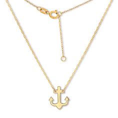 A symbol of stability, an anchor styled in 14K yellow gold suspends between rope chains in this romantic necklace for her. The 16-inch chain includes a 2-inch extender, and secures with a spring ring clasp. Elegant Yellow Gold Anchor-shaped Necklaces, Diamond Centerpiece, Romantic Necklace, Jewelry Education, Jewelry Advice, Anchor Necklace, Jared The Galleria Of Jewelry, Necklace For Her, Black Diamond Ring Engagement