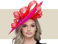 SWIRL - Hot Pink with Coral - Gold Coast Couture Weird Hats, English Hats, Disneyland Ears, Off To The Races, 2022 Outfits, Black Fascinator, Sinamay Hats, Hot Pink Flowers, Pick A Color