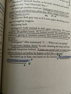 an open book with some type of text on the page and green arrows pointing to it