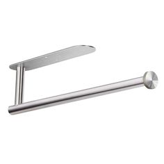 a stainless steel faucet mounted on the side of a white wall next to a towel bar