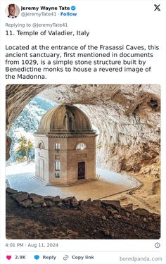 an image of a dome in the middle of a cave with text that reads temple of valaler, italy located at the entrance of the fraasi