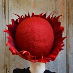 Red Crown Cloche Hat, Sculptured Unique Handmade Felt Spiked Hat, Wool Warm Winter Hat for Women, Unique Gift for Her, Royal Crown - Etsy Handmade Red Costume Hat, Handmade Red Felt Hat With Curved Brim, Handmade Red Brimmed Felt Hat, Felted Hats, Felted Hat, Cloche Hats, Red Crown, Hat Wool, Warm Winter Hats