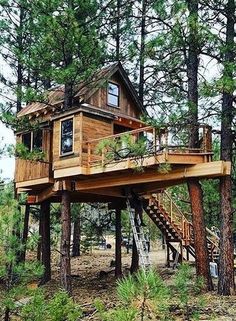 a tree house in the middle of some trees