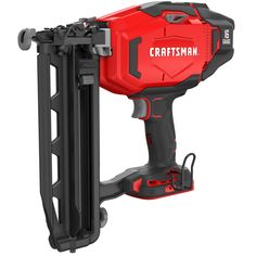 a red and black cordless driller with the word craftsman on it's side