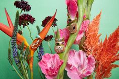 Some of our new rings in a floral scape still life. Handmade Wedding Rings, Handmade Fine Jewelry, Lost Wax Casting, Brooklyn New York, Lost Wax, Handmade Wedding, Jewelry Store