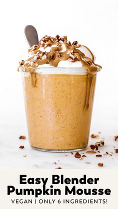 an easy blender pumpkin mousse in a glass with a spoon on top