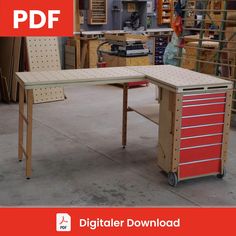 a workbench with tools on it and the words digitaler downloaded above it